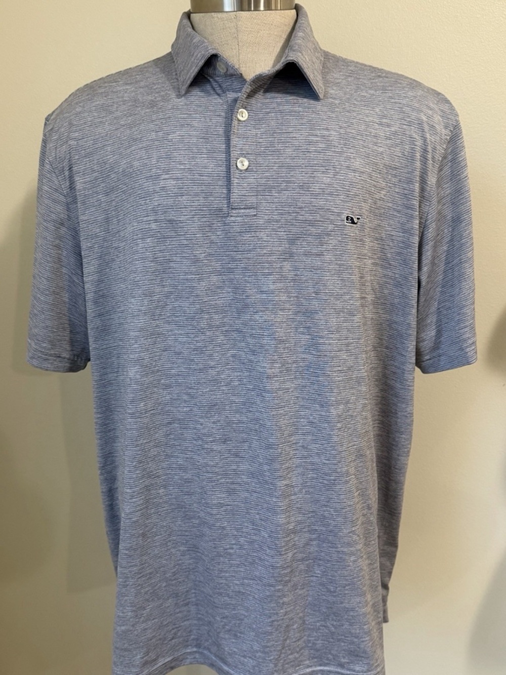 Mens Vineyard Vines Performance Striped Polo Shirt Washed Blue and White XL